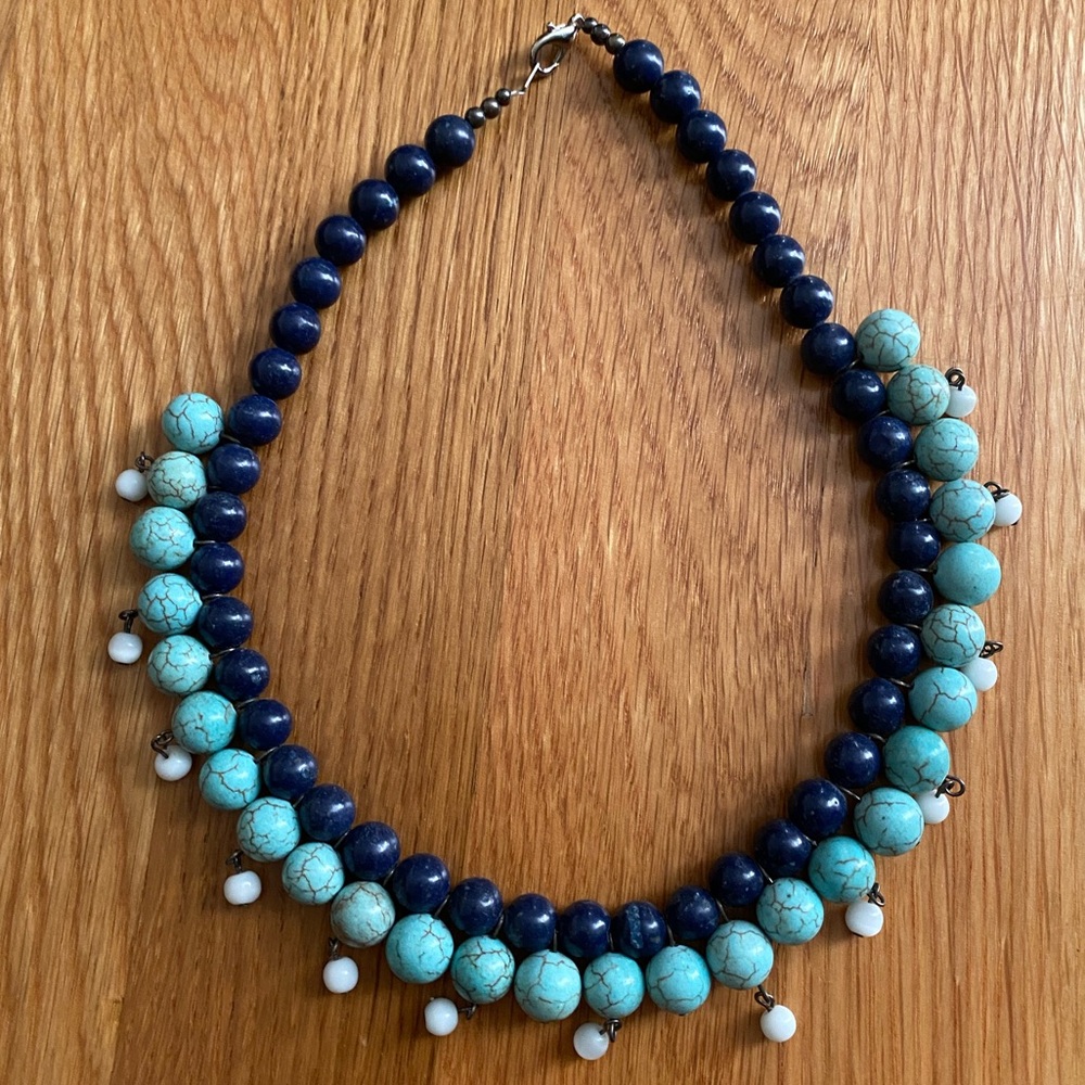 blue beaded necklace